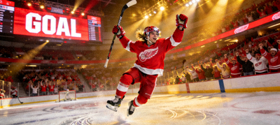 Young NHL rookie player celebrating his first goal